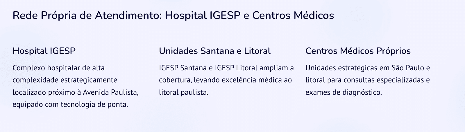 Rede Propria de Atendimento Hospital IGESP e Centros Medicos